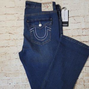 NWT True Religion Becca Dark Glacial, Crystal Flap Bootcut Jeans Size 32